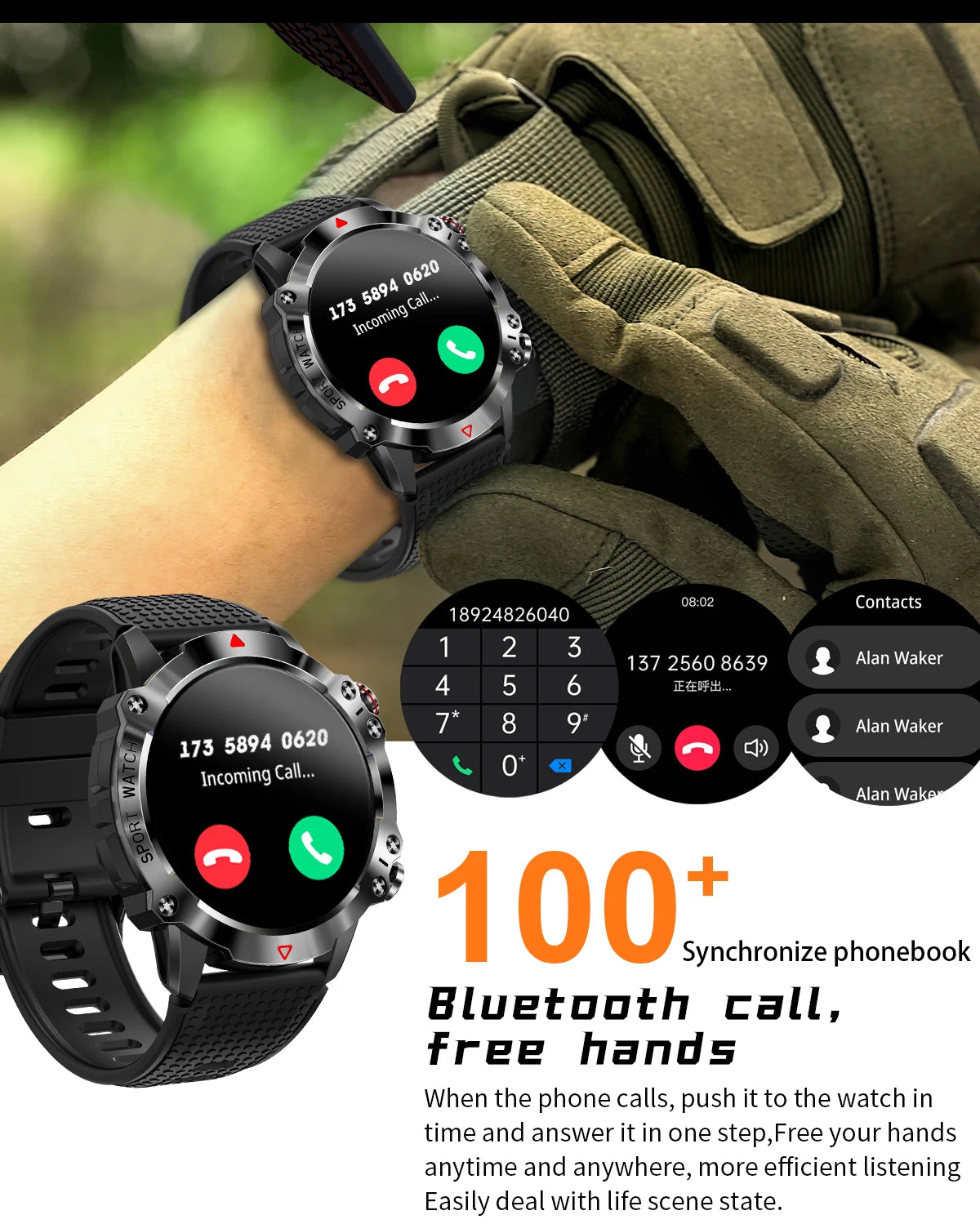 IP67 Waterproof Smart Watches Bluetooth Call Smartwatch Men 1.39 Inch 360*360 HD Screen 100+ Sport Mode for Android IOS 2024