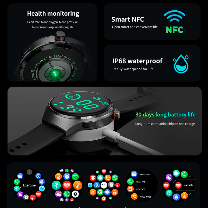 For Huawei GT4PRO Smart Watch Men Watch 4 Pro AMOLED HD Screen Bluetooth Call GPS NFC Heart rate waterproof SmartWatch 2024 New