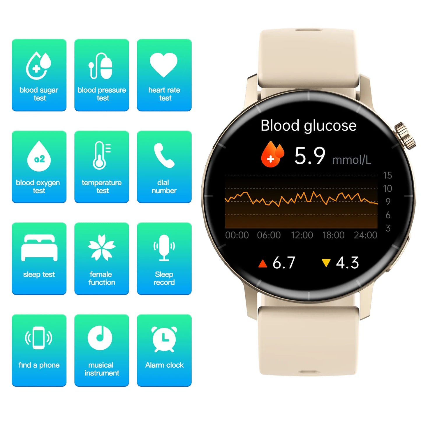 Smart Watch 2024 Bluetooth Call Heart Rate Blood Glucose Blood Oxygen Monitoring Fitness Tracker Smartwatch For Men And Women