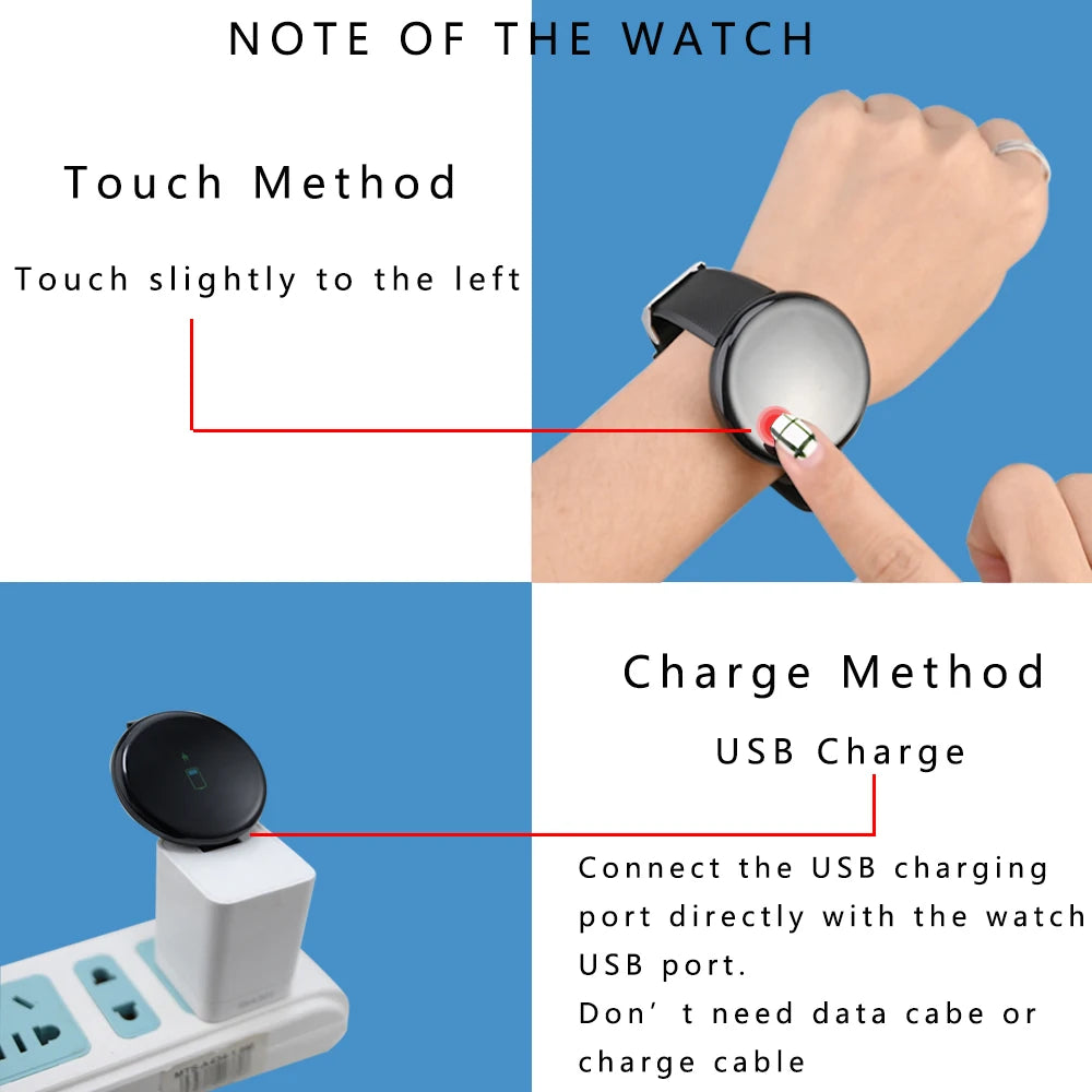 Reloj D18 Round Smart Watch 2024 Heart Rate Smartwatch Men Women Blood pressure Step Stopwatch Android Smart Bracelet Amazfit