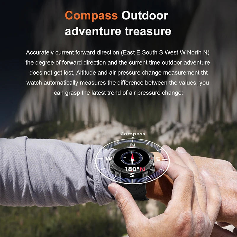 2024 New Outdoor Smart Watch 1.43" Screen 1ATM Waterproof Watch Men Bluetooth Call Smartwatch GPS Motion Trajectory For Android