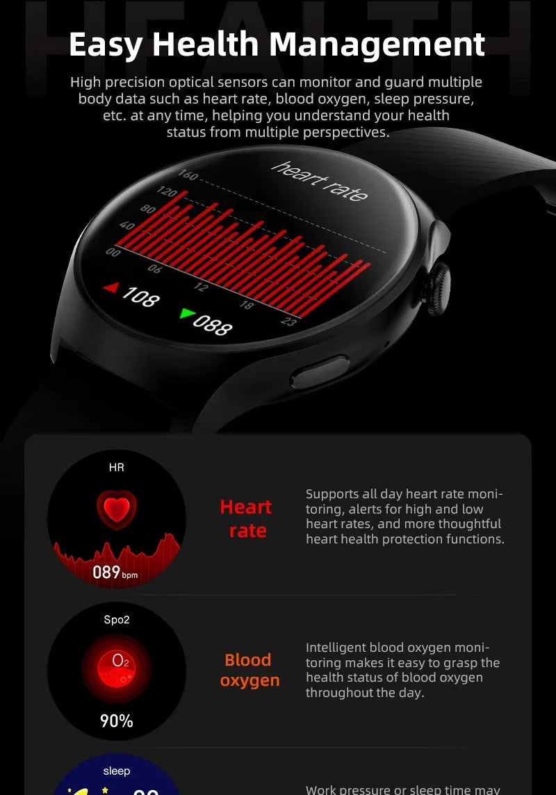 2024 New Bluetooth call SmartWatch women men Heart rate blood oxygen Health testing Smart Watch For xiaomi Huawei