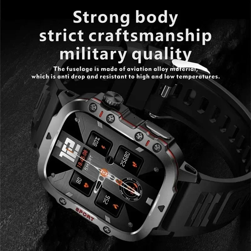 Rugged Military Smart Watch Men 2024 Outdoor Bluetooth Smarthwhatch 420Mah 100+ Sports Custom Faces Smartwatch For ios Android