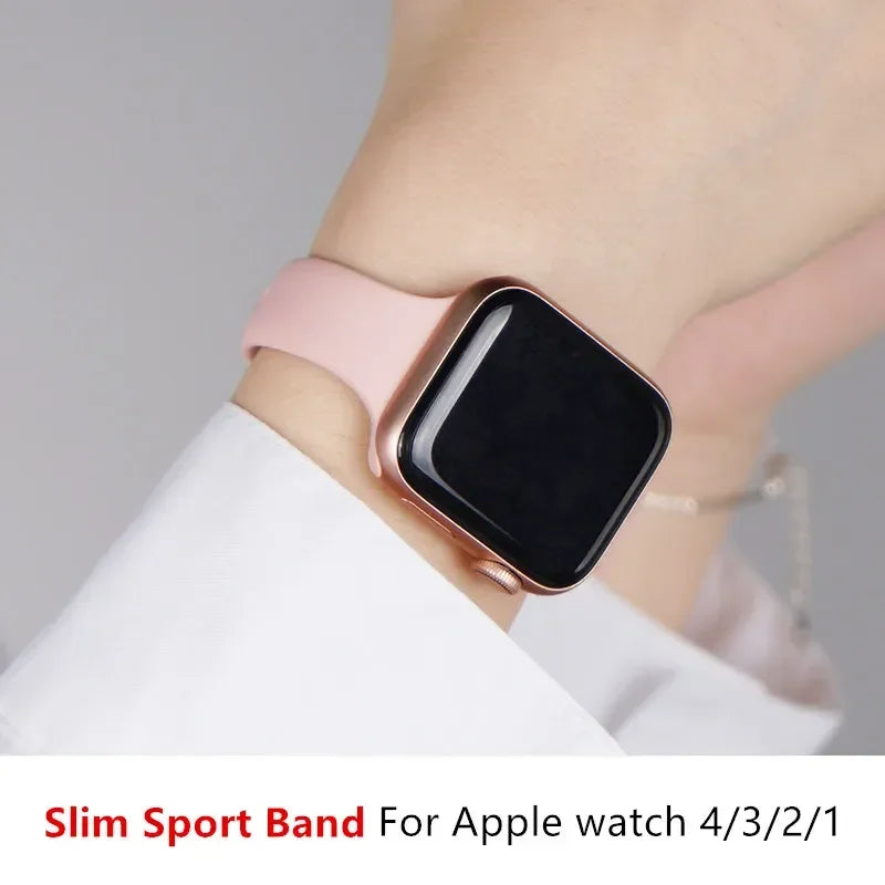 Slim Silicone Strap for Apple Watch Band 44mm 40/42mm 45/41mm 38 44 MM bracelet iWatch series 8 7 6 5 SE 4 3 9 10 ultra 3 2 49mm