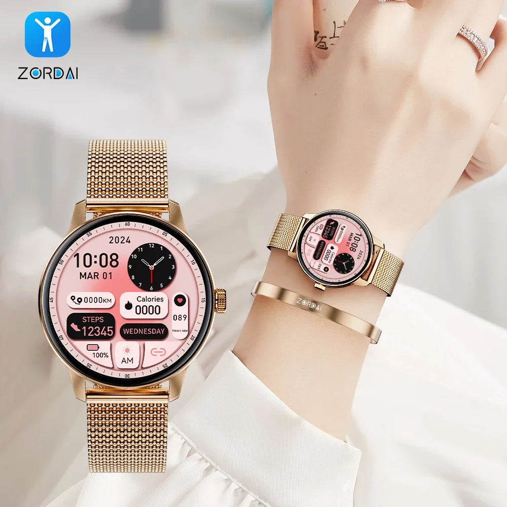 Zordai Women Smartwatch OD9 Amoled Smart Watch Blood Pressure Health Monitor BT Call Waterproof Bracelet Ladies For Android iOS