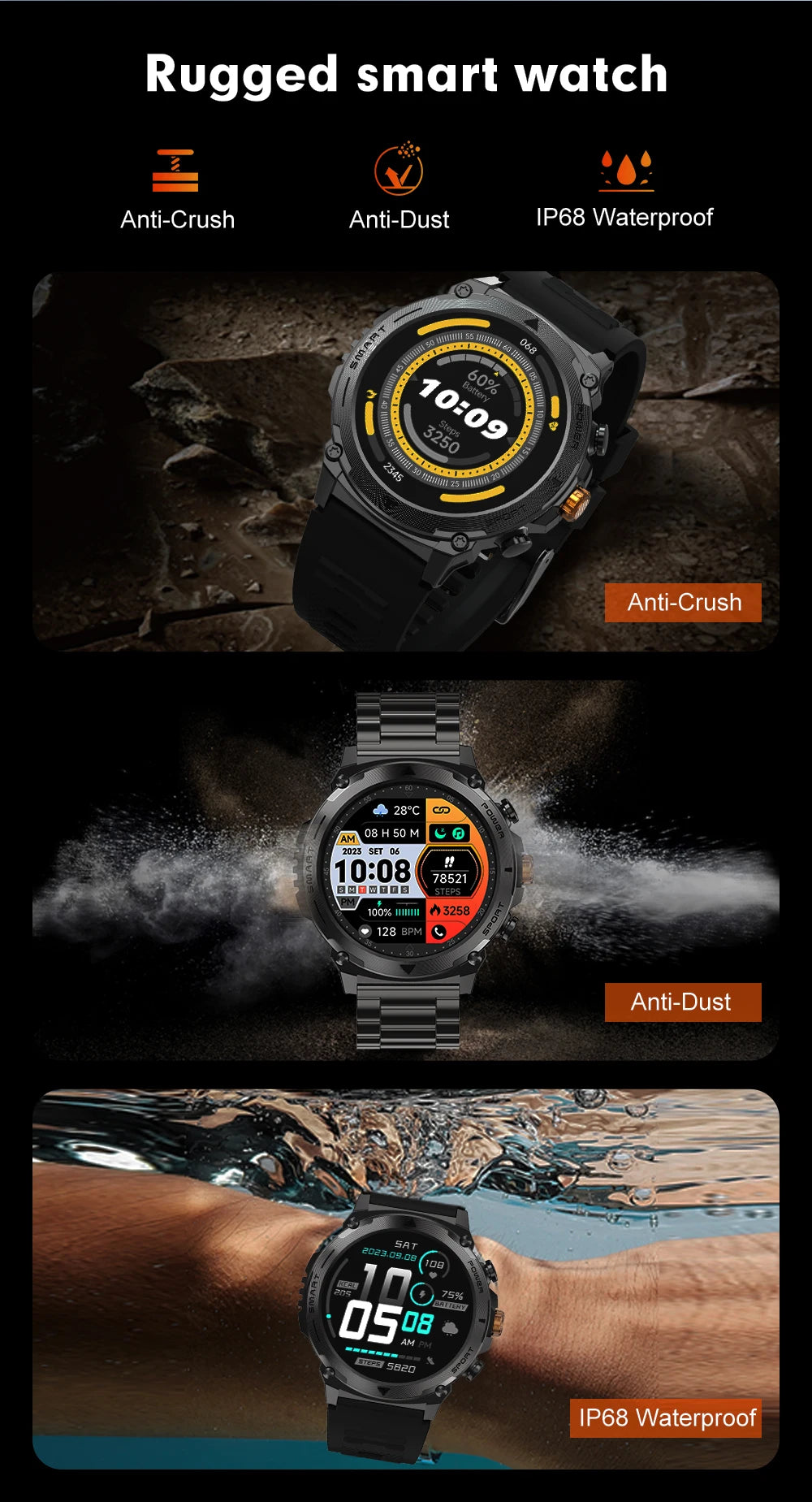 2024 New For Huawei Xiaomi Men Sports Smartwatch Bluetooth Call 400mAh Battery 100+ dial IP68 Waterproof Men Sports Smartwatch