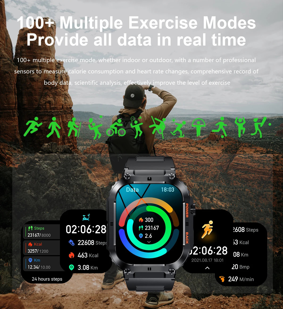 2024 Men Smart Watch 400mAh Bluetooth Call Heart Rate Monitor Message Reminder Smartwatch Outdoor Sport Modes Fitness Tracker