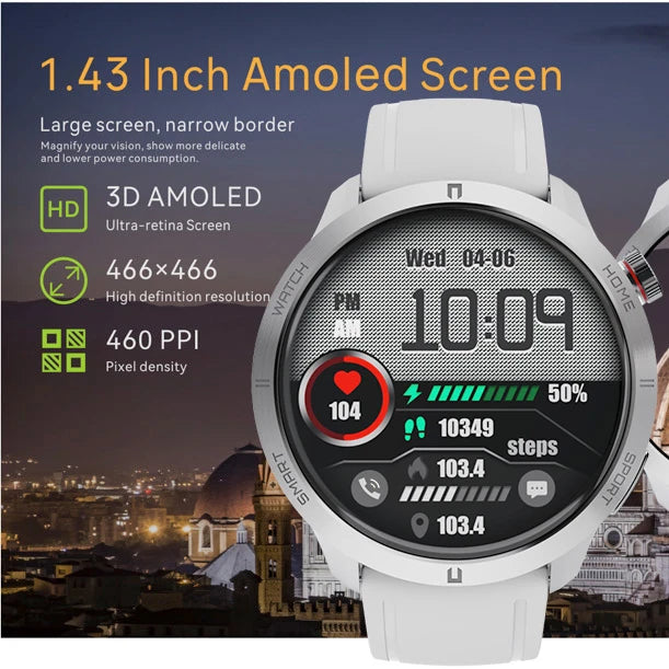 2024 New Men 1.43" AMOLED Screen Blue Tooth Call Smart Watch 100+ Sports Heartrate Health Monitoring Waterproof Women Smartwatch