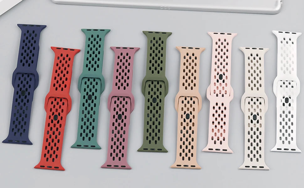 Silicone band For Apple watch Strap 45mm 41mm 44mm 49mm 40mm 42mm Breathable bracelet correa iwatch Series 9 8 7 6 5 3 SE Ultra