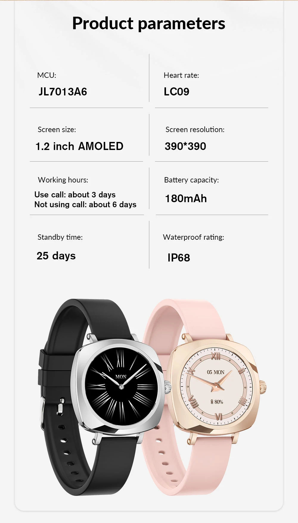 2024 Fashion Smart watches for Women Amoled screen Heart Rate IP68 Waterproof Android Round Shape  Digital BT call smart Watch