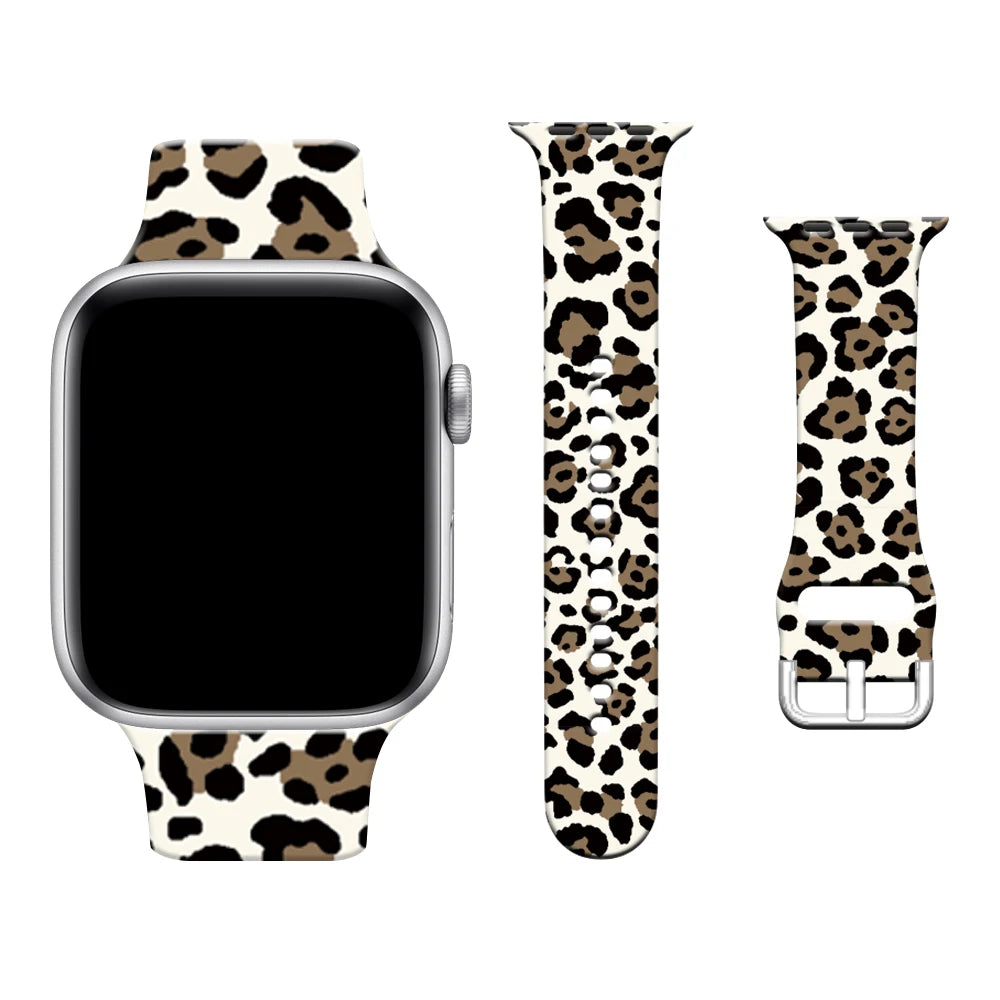 Leopard Silicone Strap for Apple Watch Band 45mm 41mm 49mm 44mm Bracelet for IWatch Series Ultra 9 8 7 6 5 4 3 SE 42mm 40mm 38mm