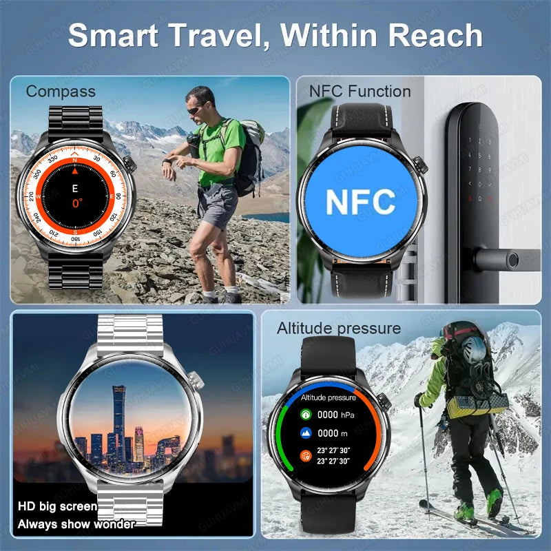 Men Smart Watch AMOLED Bletooth Call NFC Compass GPS Track Sport Watch Blood Sugar Women Smartwatch For Apple Samsung 2024 Man