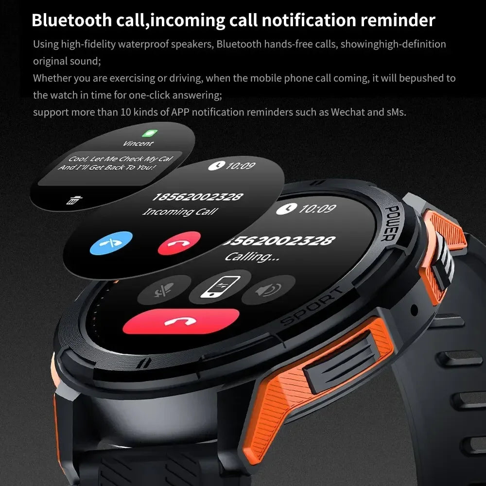 Rugged Outdoor Military 1ATM Waterproof Watches Sports Bluetooth Smartwatch For Men Smart Watch 2024 New Clock For Xiaomi Huawei