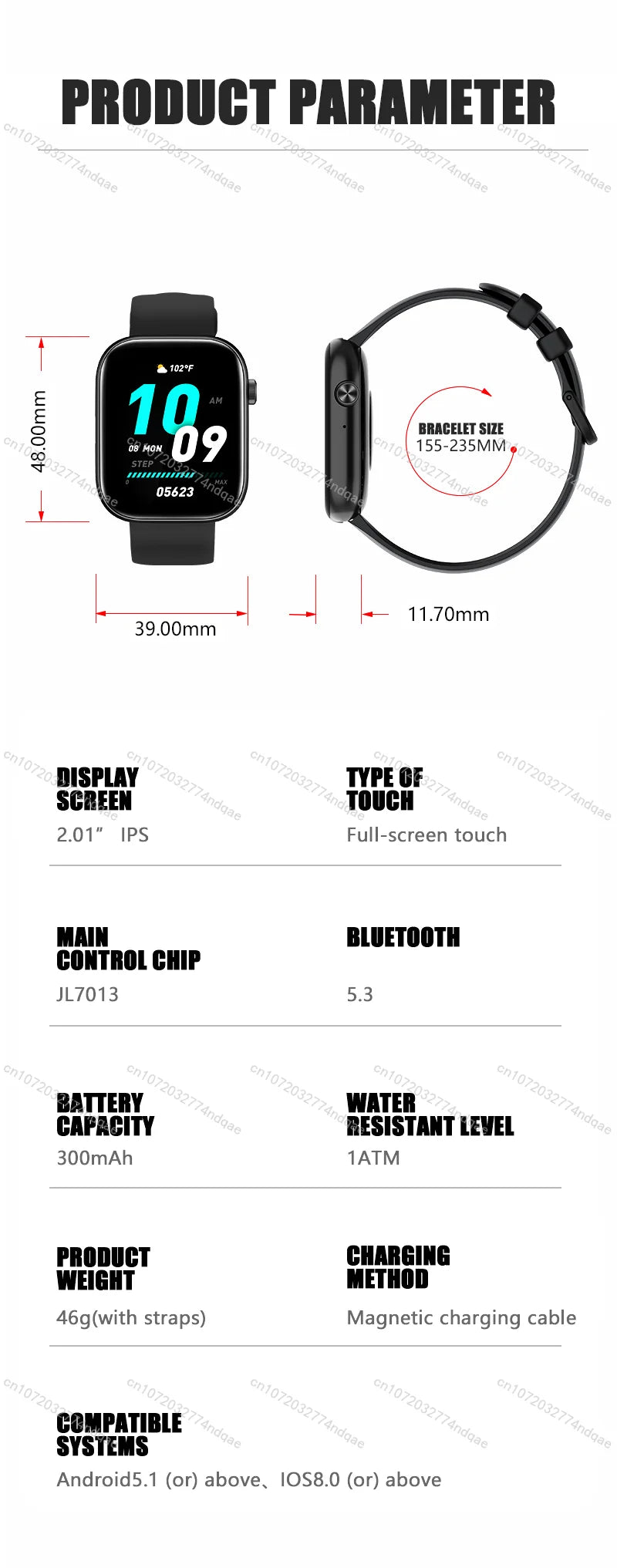 2.01" Smartwatches Bluetooth Calling Clock Waterproof Clock Digital Ladies Men New 2024 Smart Watch for Android and Apple S8