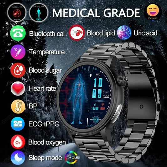 2024 NEW Fitness Tracker Smart Watch With ECG+PPG Men Non-invasive Blood Sugar Lipid Monitoring Bluetooth Call Health Smartwatch