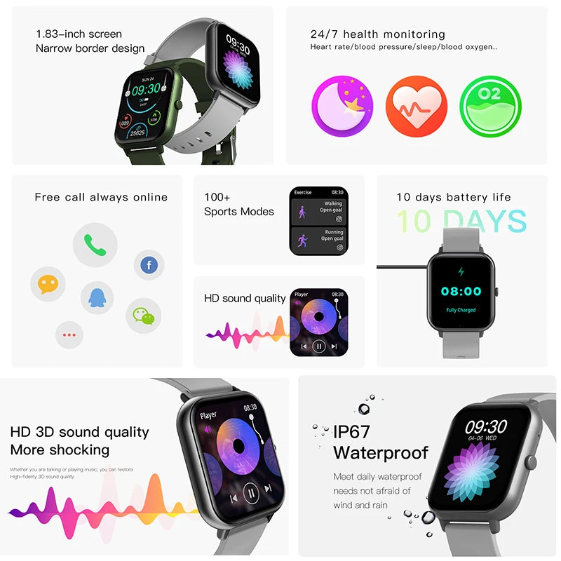 2024 Smart Watch Women Men Heart Rate Fitness Tracker Bracelet Watch Bluetooth Call Waterproof Sports Smartwatch For Android IOS