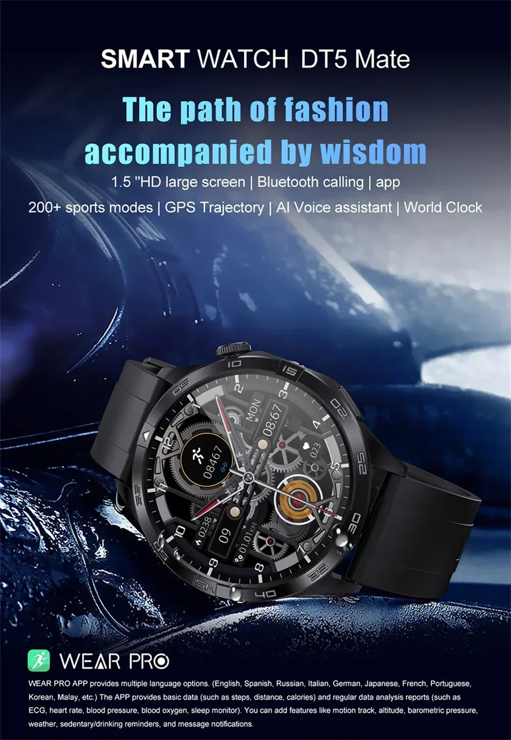 Zordai DT5 Mate Smart Watch 2024 New for Men 1.43" HD Screen NFC Bluetooth Call NFC Heart Rate GPS Tracker Fitness Smartwatch