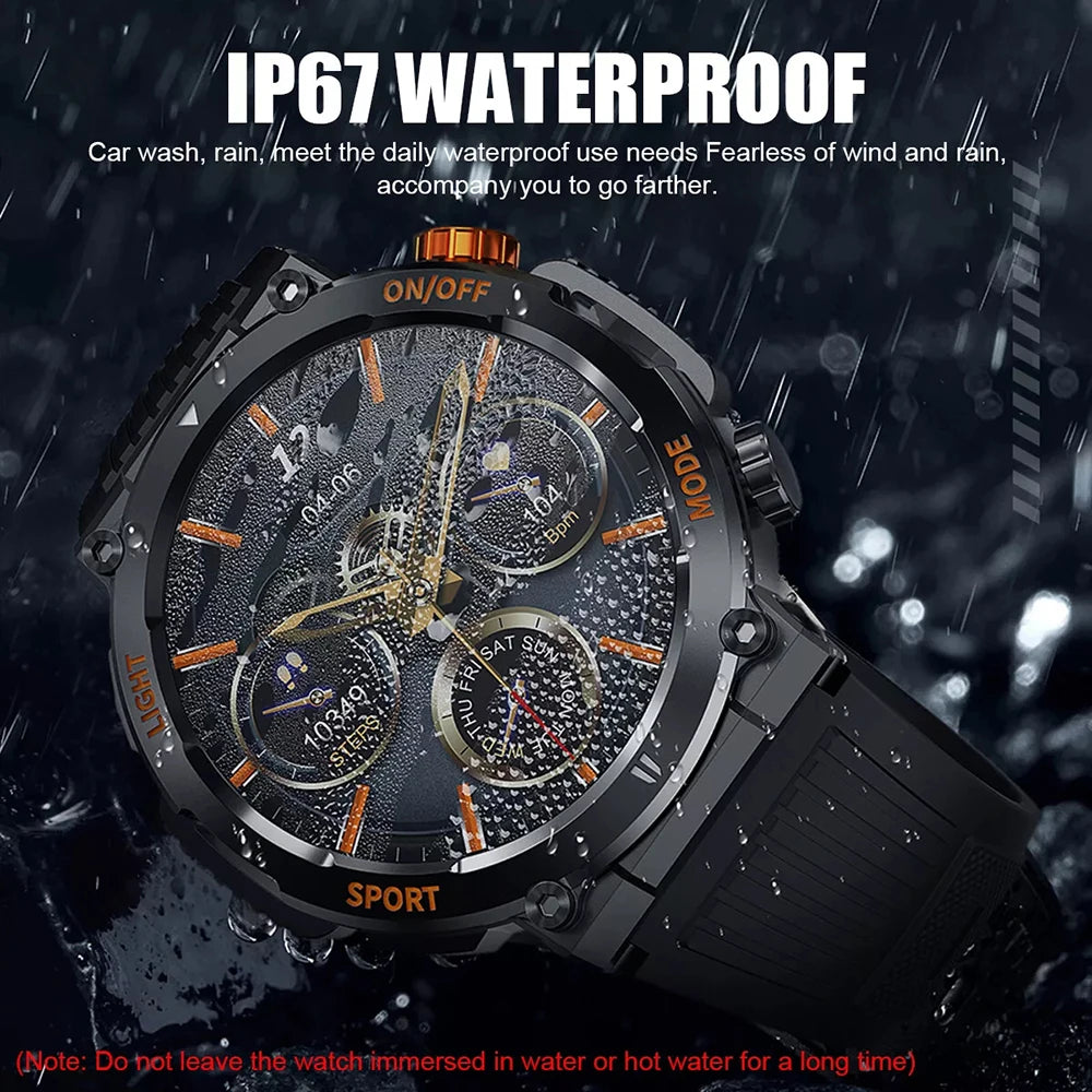 Smart Watch Men With LED Lighting Compass Sports Fitness Tracker Watch IP67 Waterproof Bluetooth Talk SmartWatch 2024