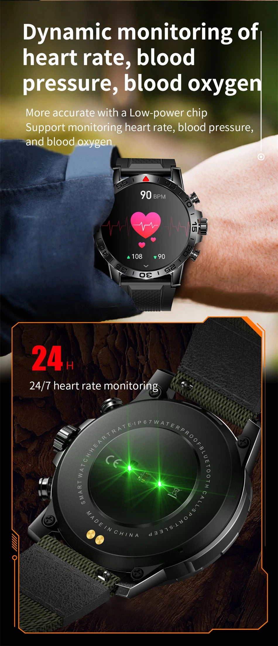 2024 New Bluetooth Call Smart Watch Men Heart Rate Sports Fitness Tracker Watches IP67 Waterproof Smartwatch Man For Android IOS