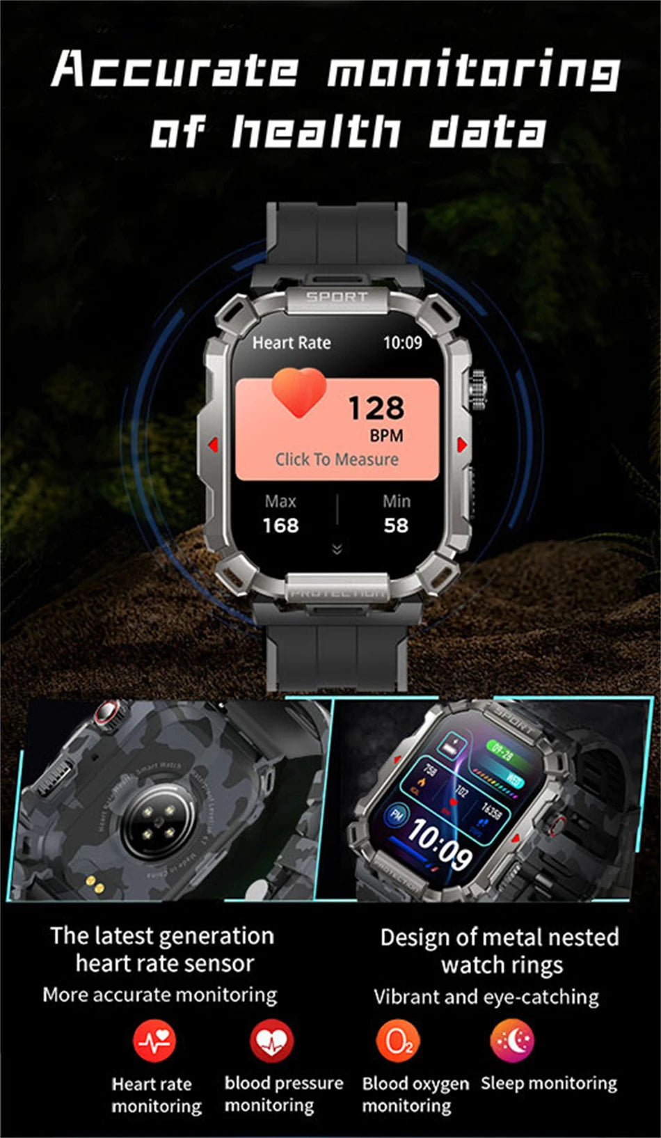 2.01 Inch HD Screen Smartwatch Men Health Monitoring Sports Fitness Tracker IP68 Waterproof Smart Watch 2024 New For Android IOS