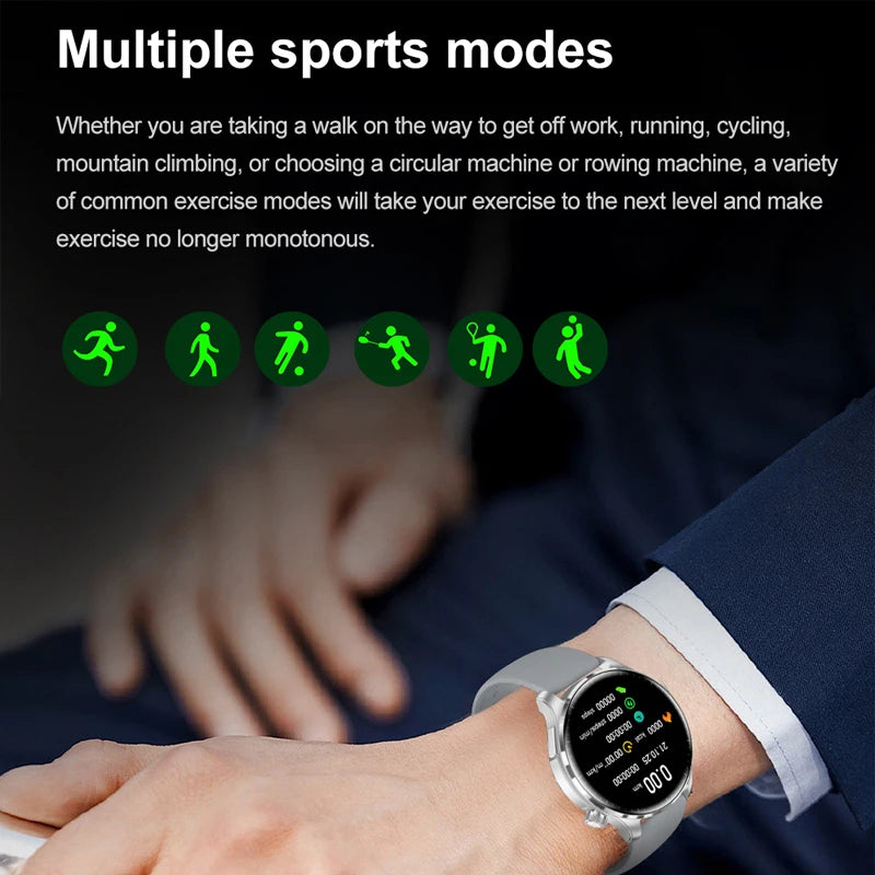 For Android 2024 New SmartWatch Men GPS Track Heart Rate AMOLED 360*360 HD Screen Blood Sugar BT Call IP68 Waterproof Smartwatch