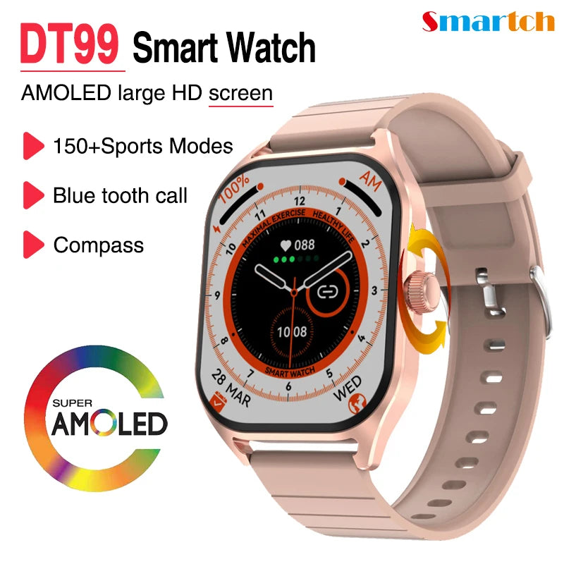 2.04 Inch AMOLED Men Blue Tooth Call 150+ Sport Modes Smart Watch Compass Heart Rate Waterproof Watches Women 2024 Smartwatch