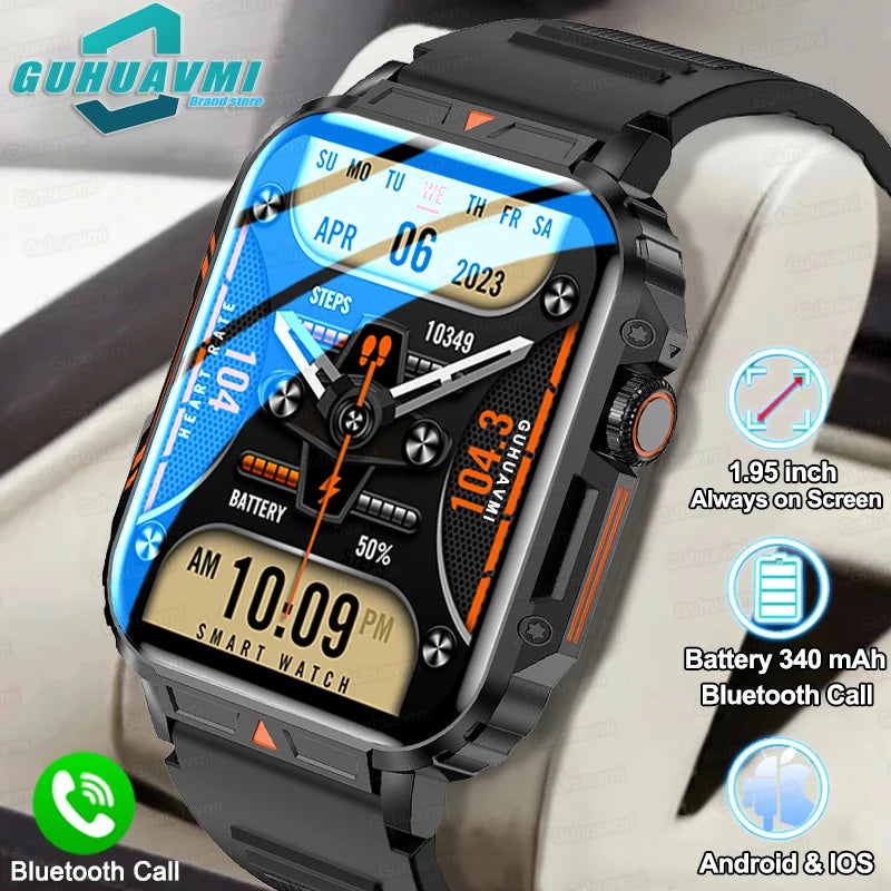 2024 Outdoor Military 1.95 Inch Smart Watch Men Bluetooth Call Smartwatch For Android IOS IP68 Waterproof Sports Fitness Watches