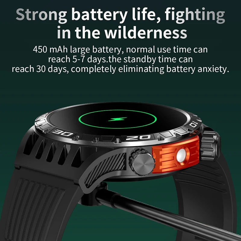 2024 Compass Flashlight Watch 1.46-inch 360*360 HD Display Smartwatch 100+ Sports Modes Men Military Grade Toughness Smart Watch