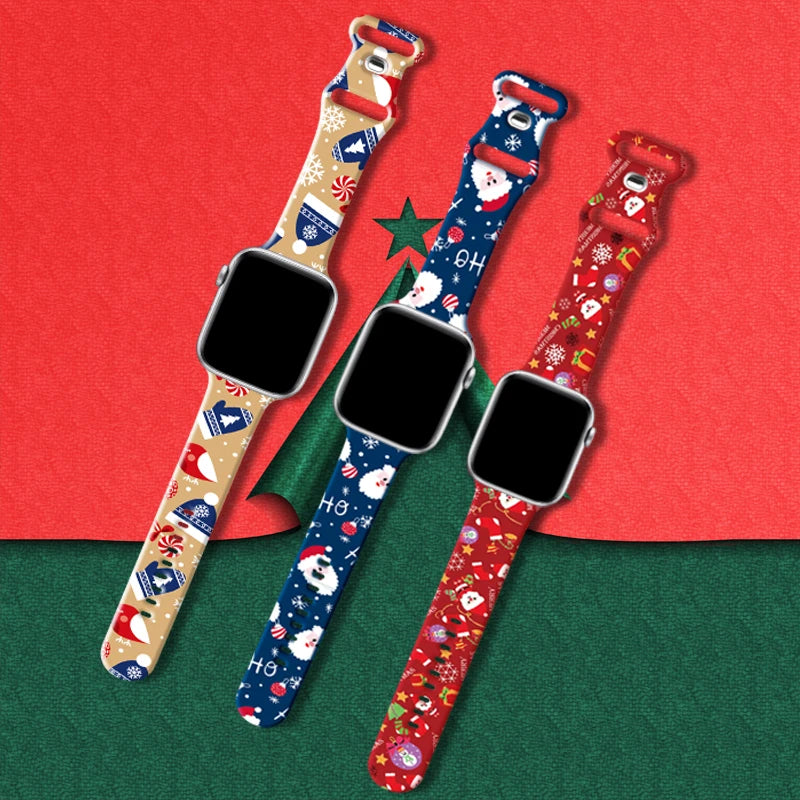 Christmas Print Strap For Apple Watch Band 45mm 44mm 42mm 41mm 40mm 49mm 38/40mm Correa Bracelet iwatch Series ultra 7se 3 6 8 9