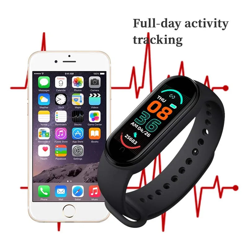 2024 Smart Bracelet Multi-Function Heart Rate Blood Pressure Monitor Step Music Sleep Monitoring M6 Smart Fitness Sports Watch