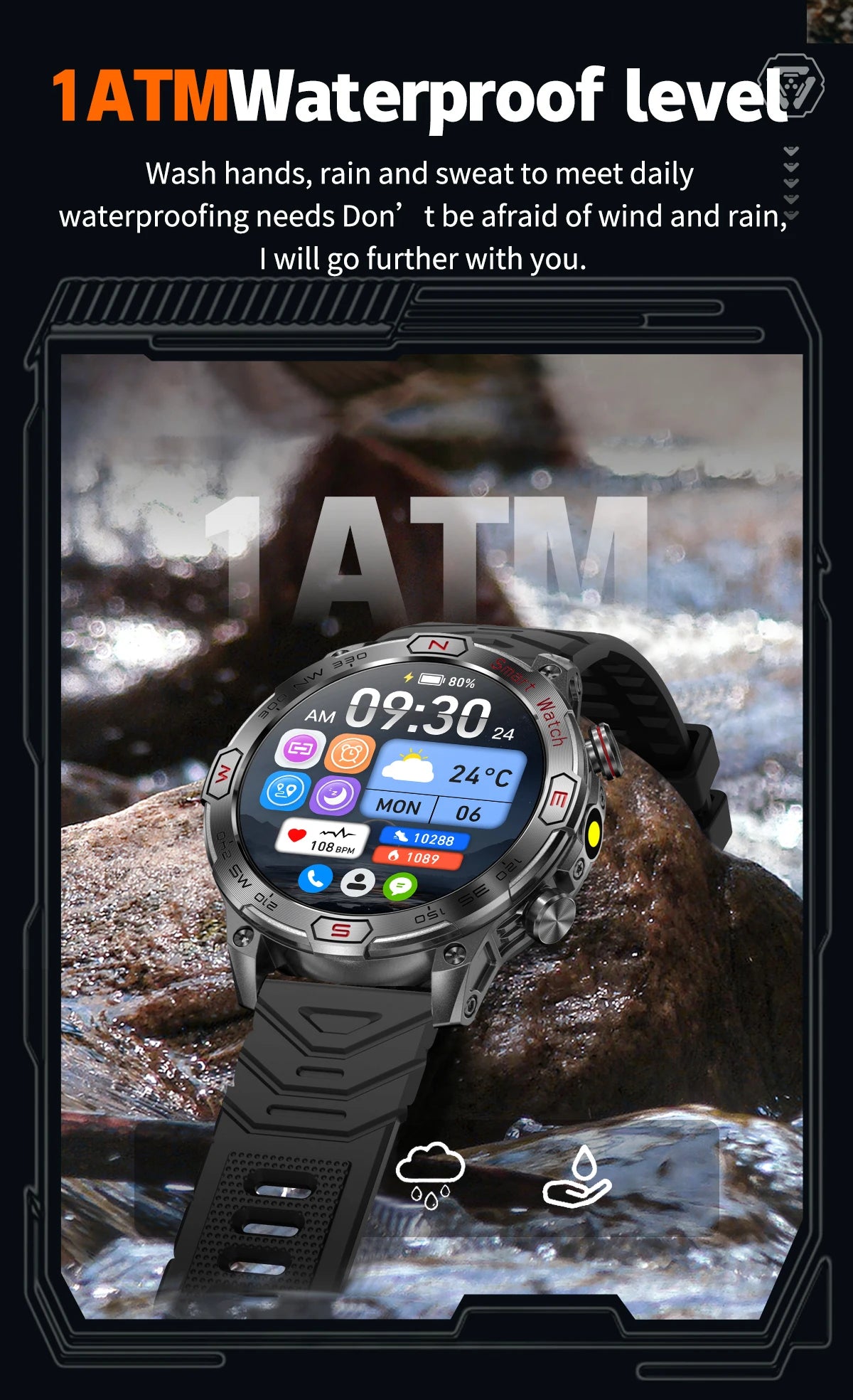 2024 New Smartwatch Men Compass Outdoor Sports Emergency Light Health Monitor 3ATM Waterproof 450 mAh Bluetooth Call Smart Watch