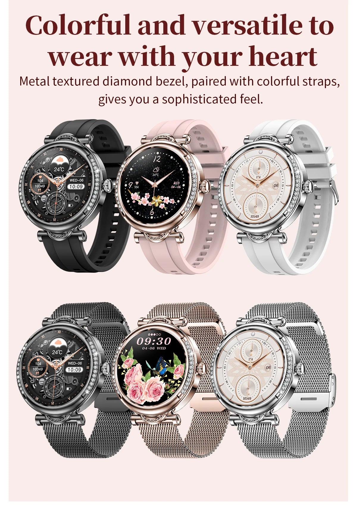 2024 Fashion Smart Watch for Women Lady Health Monitoring 1.27inch Screen IP67 Waterproof BT Calling Diamond Fashion Smartwatch