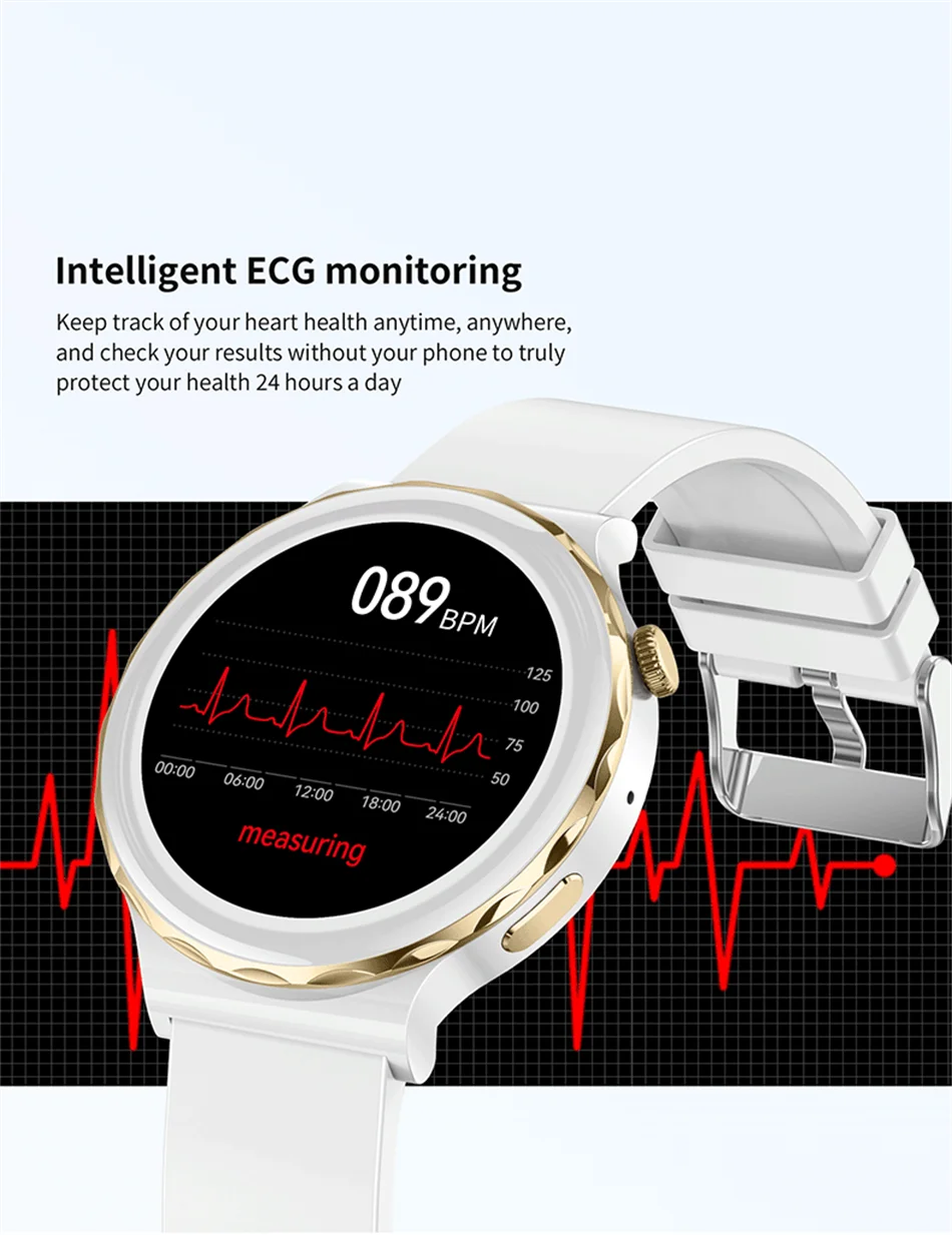 2024 New ECG+PPG SmartWatch Ladies Full Touch Screen Heart Rate Sports Fitness Watch Voice Call Waterproof Smart Watch Women+Box