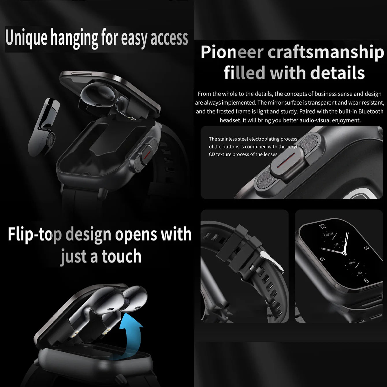 2024 2-In-1 Smartwatch With Earphones Man 2" Multi Sport Bt Call Nfc Exercise Tracker Compatible With Iphone Android Phone