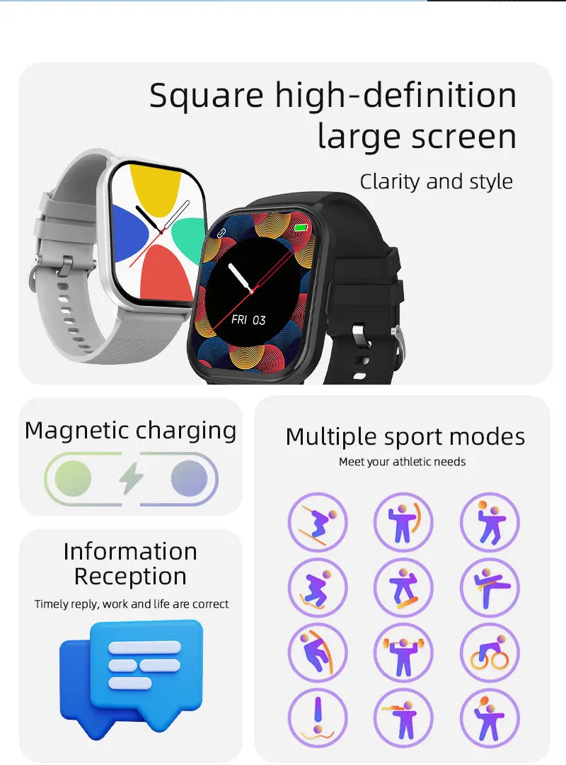 VALDUS VS02 Smartwatch Man Woman Bluetooth Call Heart Rate IP68 Waterproof Fitness Sports Long Battery Life 2024 New Smart Watch