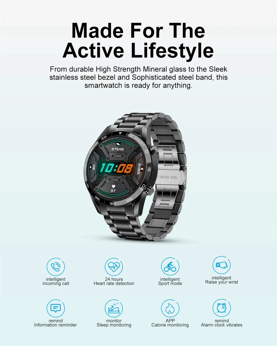 LIGE New Men Smart Watch Bluetooth Call Message Remind Sport Fitness Watches Man Sleep Tracker Health Monitor Smartwatch 2024