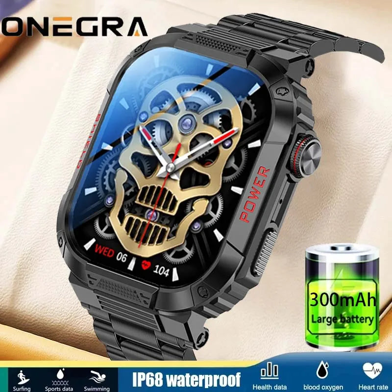 2024 New Outdoor Military smartwatch Men Bluetooth Call 300 Mah IP68 Waterproof Heart Rate Sport Smartwatch For Android and  IOS