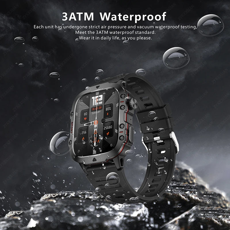 New Rugged Military Black Smart Watch Men For Android Xiaomi Ios 3ATM Waterproof Sport Fitness Ai Voice Smartwatch Outdoor 2024