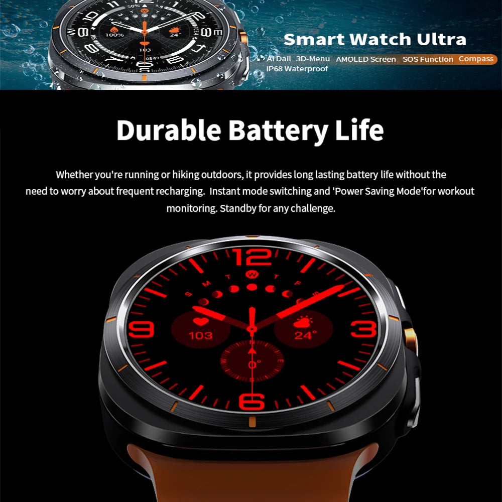 For Samsung Galaxy Watch 7 Ultra GPS Compass NFC Smart Watch Outdoor Sports Man AMOLED BT Call IP68 Galaxy 6 Upgraded Smartwatch