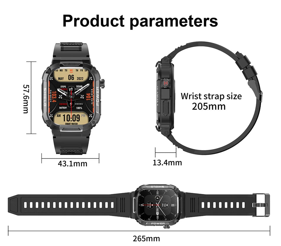 2024 Rugged Military Smartwatch Men For Android IOS Fitness Watches IP68 Waterproof 2.01'' AI Voice Bluetooth Call Smart Watches