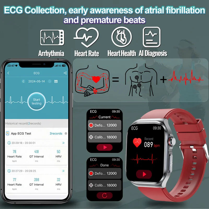 2024 New Nfc Smart Watch Men Medical Grade Watches Ecg Ip68 Waterproof Blood Glucose Oxygen Lipid Health Calls Smartwatch Ledies