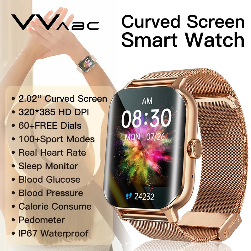 VVABC 2.02" Curved Screen Smart Watch Sports Calorie Fitness Watch for Women Heart Rate Sleep Monitor 2024 Smartwatch  for Men