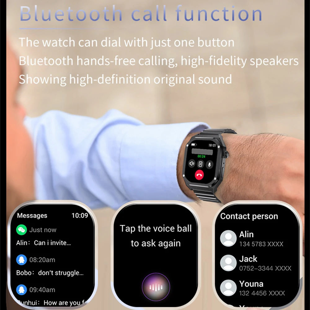 2024 Men Blue Tooth Call 1.96" AMOLED Smart Watch IP68 Waterproof  Music Play Sports Fitness Heart Rate Bracelet NFC Smartwatch