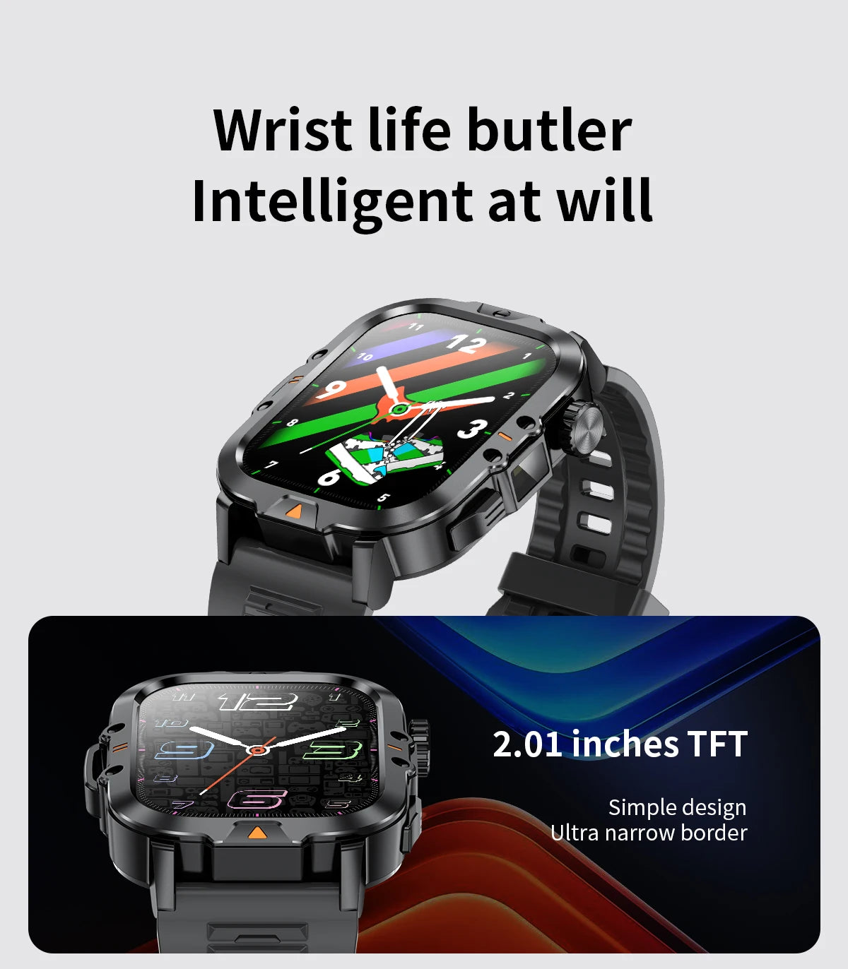 LIGE Outdoor Smart Watch 2.01-inch Screen Bluetooth Call LED Flashlight Watches Heart Rate Blood Oxygen Monitor Smartwatch 2024