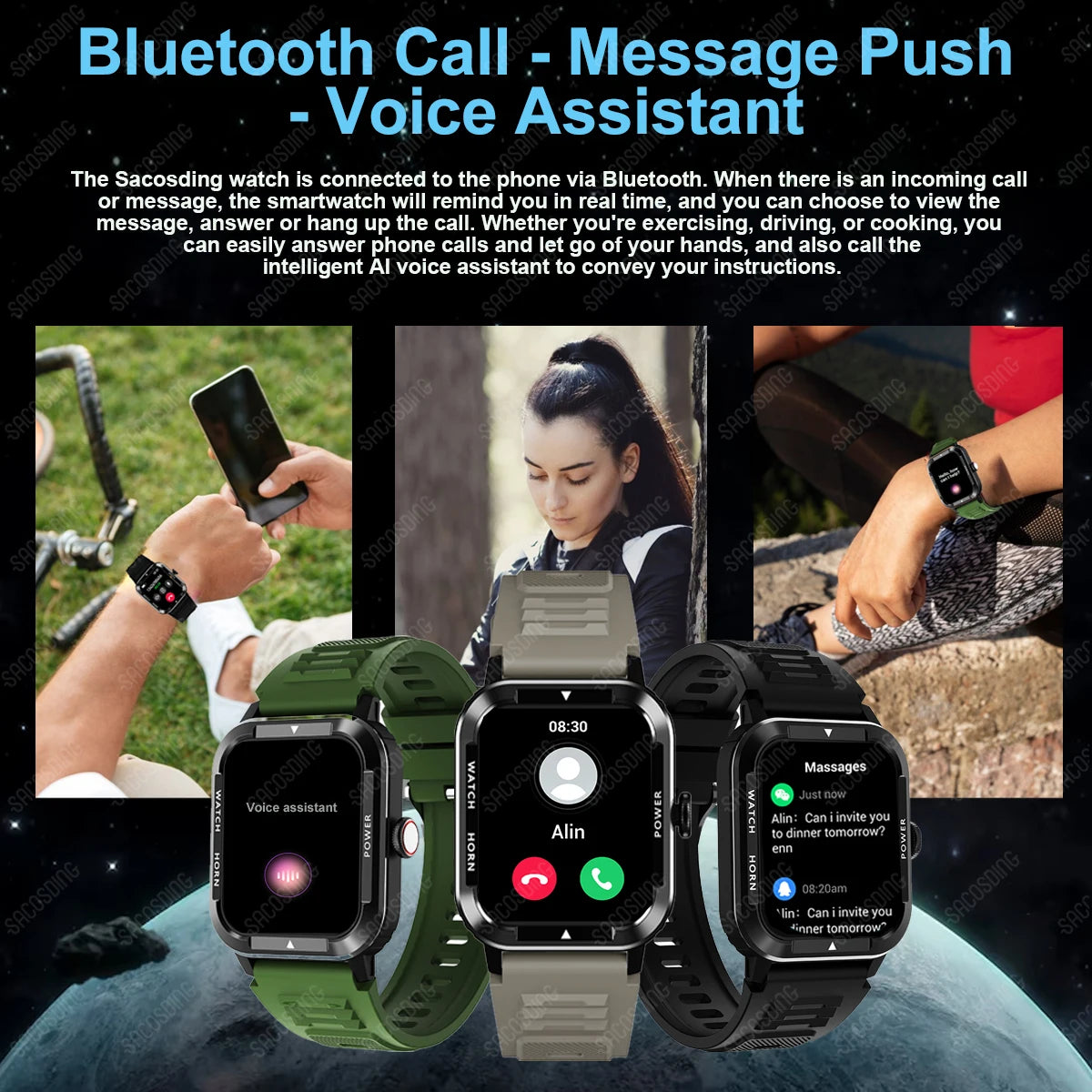 2024 Smart Watch Men Blood Glucose Bracelet Fitness Tracker Sports Watch Bluetooth Call Smart Clock Blood pressure Smartwatch