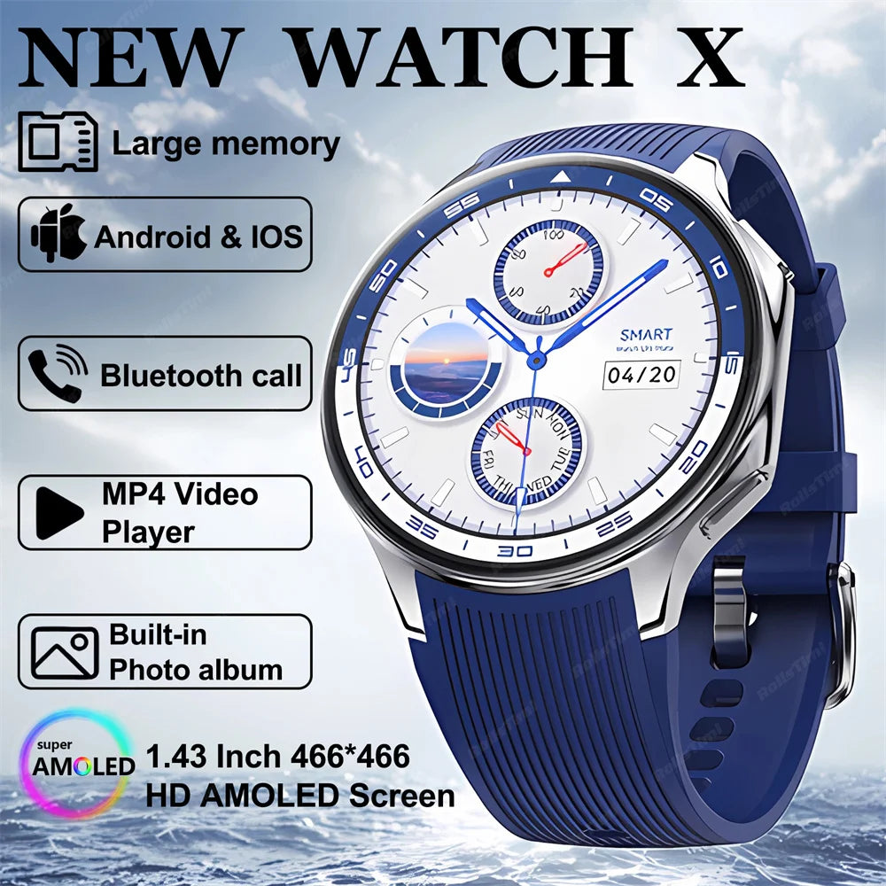 2024 New Smart Watch Men 4G Memory Music MP4 Video Bluetooth Call TWS Earphones IP68 Waterproof Smartwatch Men For OPPO Watch X