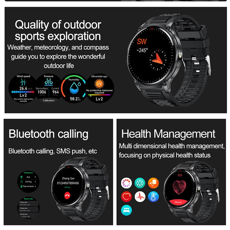 For Xiaomi Outdoor Sports Smart Watch Men Compass LED light 3ATM Waterproof AI Voice Bluetooth Call Fitness Smartwatch 2024﻿ New