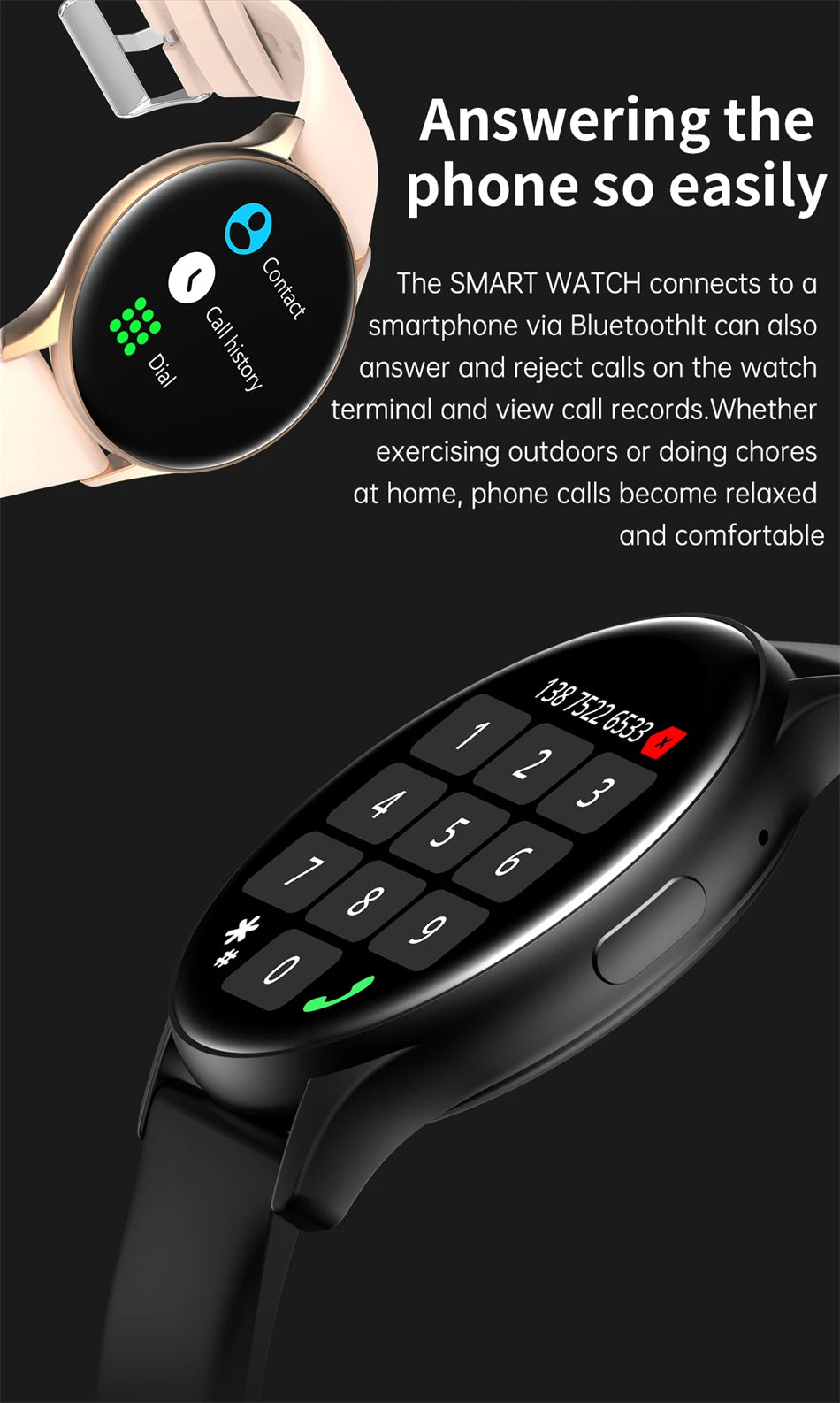 New 2024 AMOLED HD Screen Watch Women Bluetooth Call IP68 Waterproof Smartwatch Voice Control For Men Smart Watch Sports Record