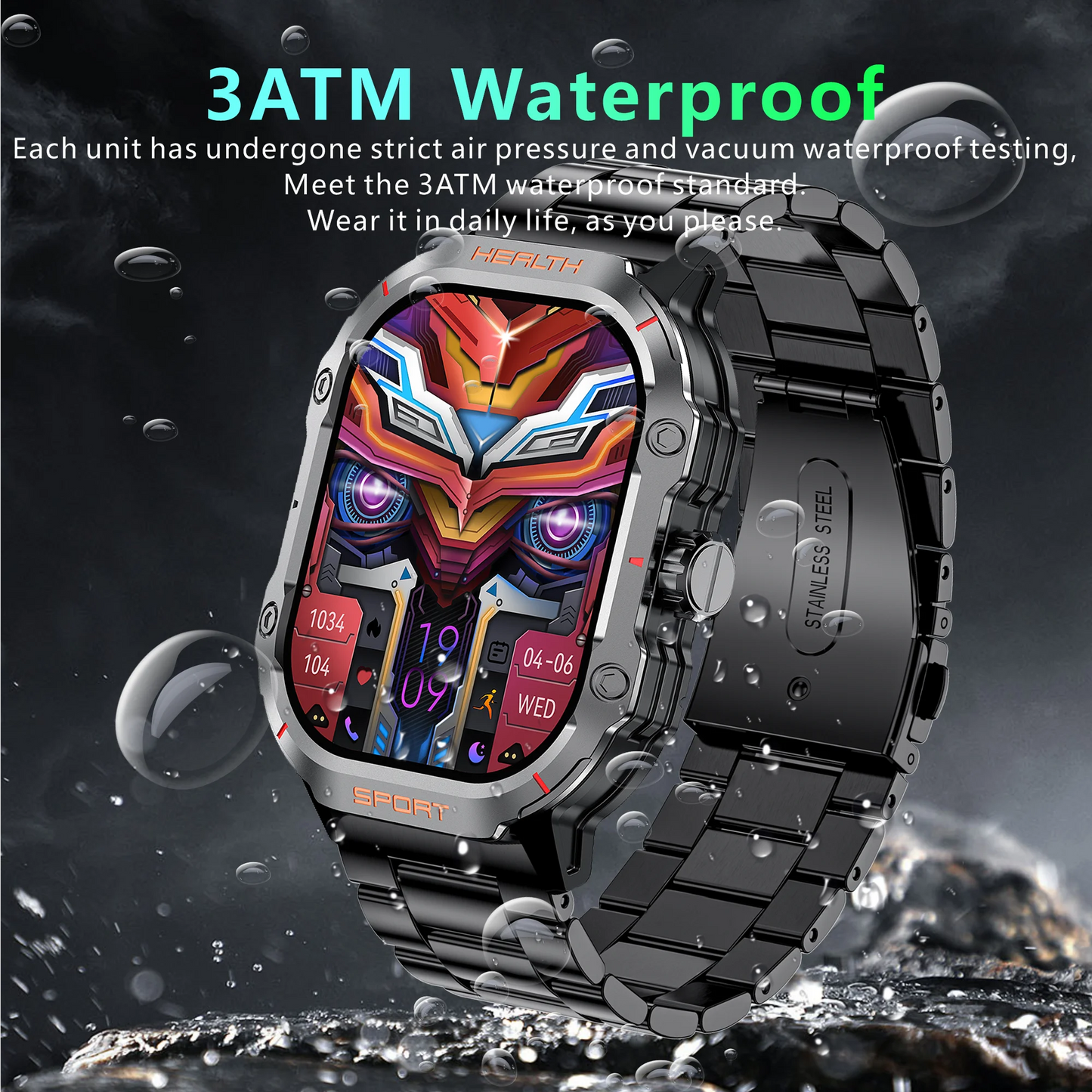 2024 New Rugged Military Fitness smartwatch For Men For Android IOS 3ATM Waterproof Sports Ai Voice Call Smartwatch Outdoor