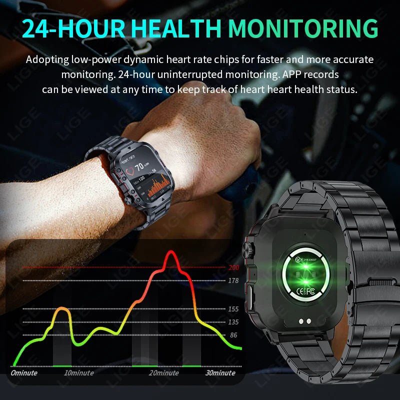 LIGE 2024 Outdoor Military Smart Watch Men IP68 Waterproof Sport Ftiness Men's Watches Bluetooth Call Smartwatch For Android IOS